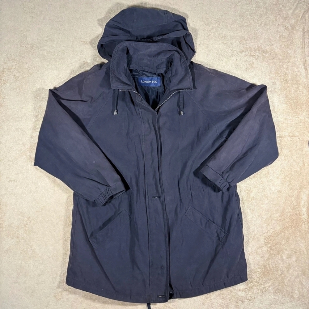 London Fog Raincoat Jacket With Removable Hood Size L